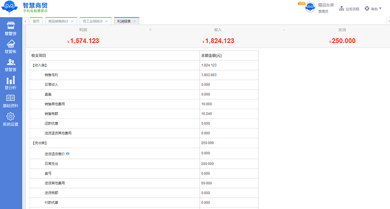 智慧商贸进销存 更详细的利润统计
